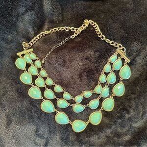 TURQUOISE & golden metal, TWO SIDED BEADED NECKLACE